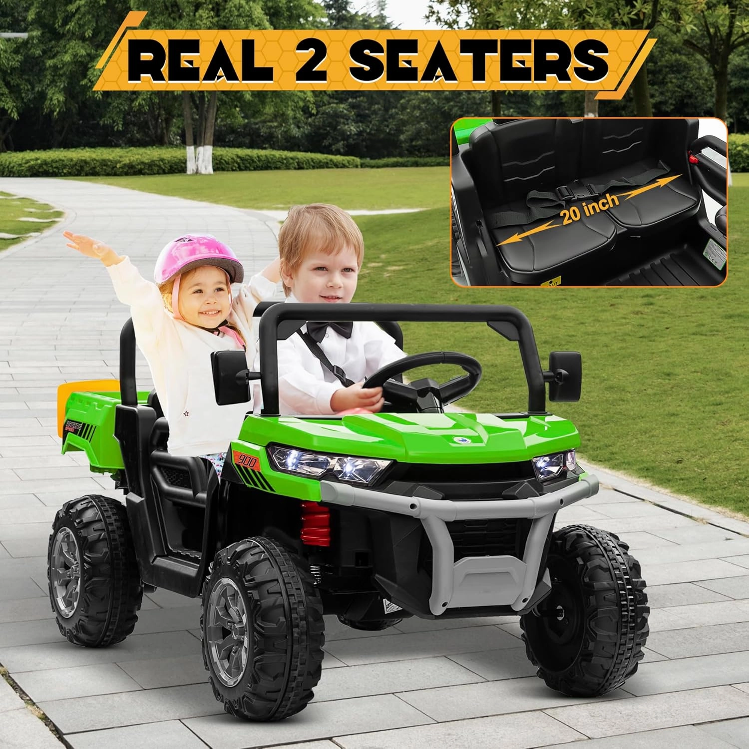 24V 4WD Ride on Car Dump Truck w/4X200W Motor, Gift Flower, 2.4G Remote Control, Bluetooth Music, LED Light, 24 Volt Ride on Toy Cars for Big Kids, Green