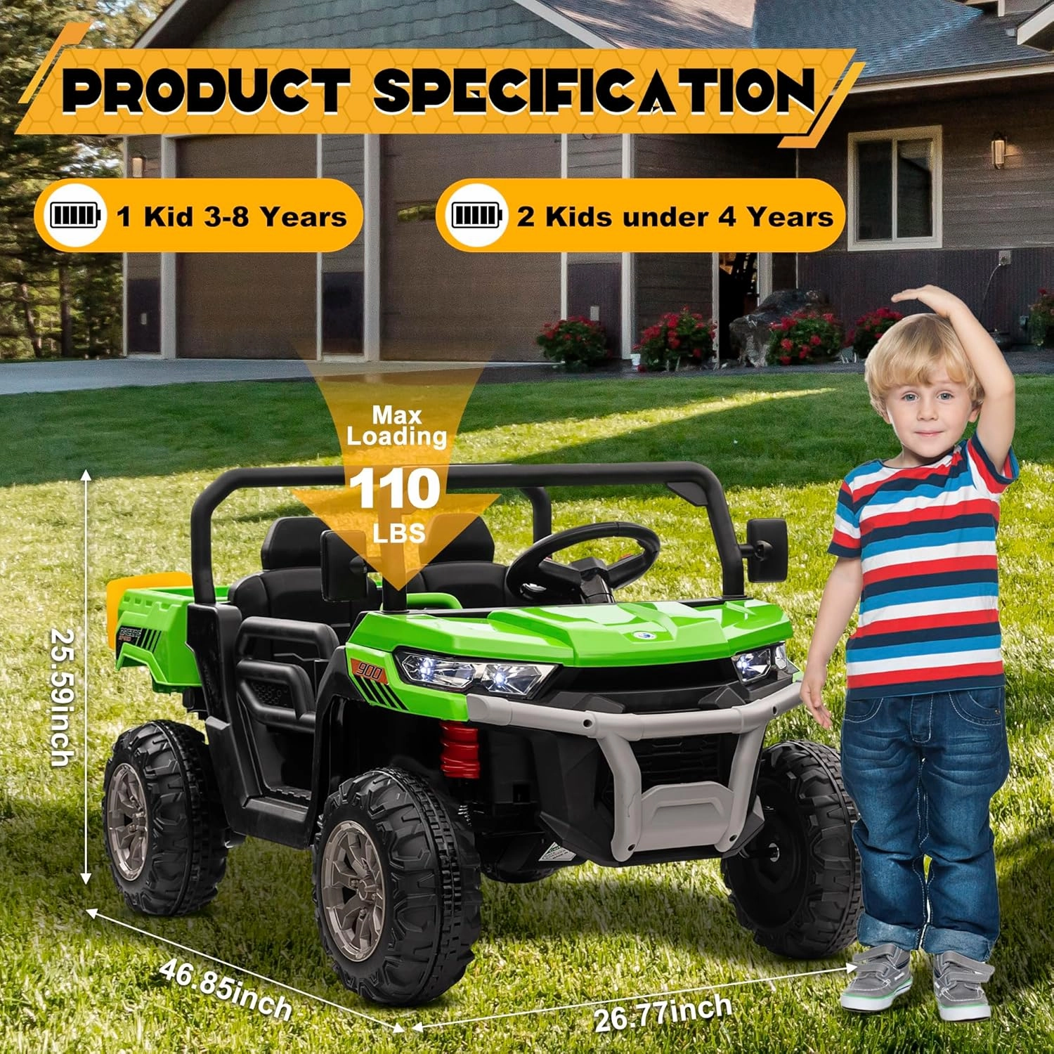 24V 4WD Ride on Car Dump Truck w/4X200W Motor, Gift Flower, 2.4G Remote Control, Bluetooth Music, LED Light, 24 Volt Ride on Toy Cars for Big Kids, Green
