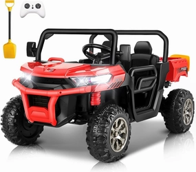 24V 4WD Ride on Car Dump Truck w/4X200W Motor, Gift Flower, 2.4G Remote Control, Bluetooth Music, LED Light, 24 Volt Ride on Toy Cars for Big Kids, Red