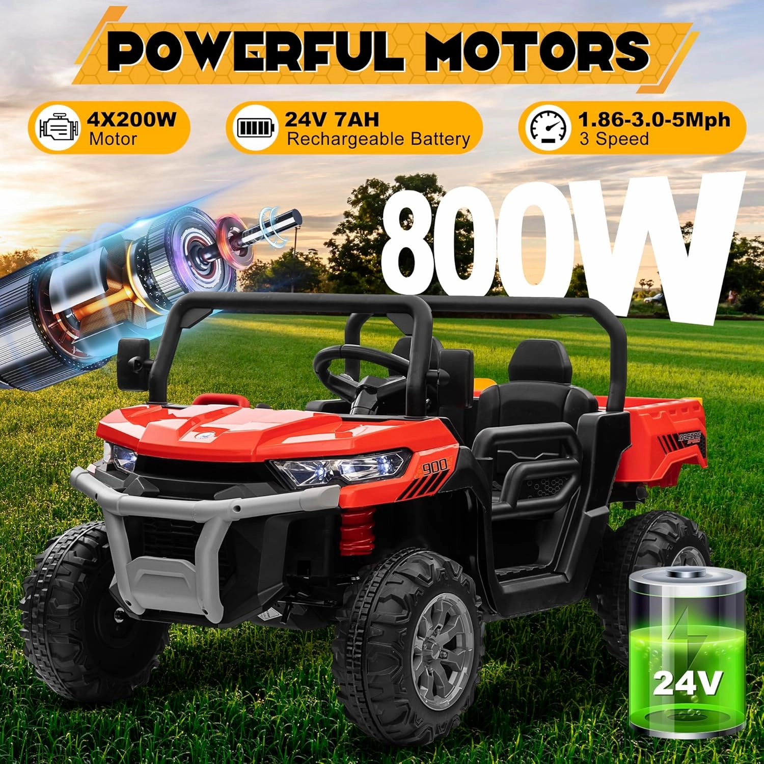 24V 4WD Ride on Car Dump Truck w/4X200W Motor, Gift Flower, 2.4G Remote Control, Bluetooth Music, LED Light, 24 Volt Ride on Toy Cars for Big Kids, Red