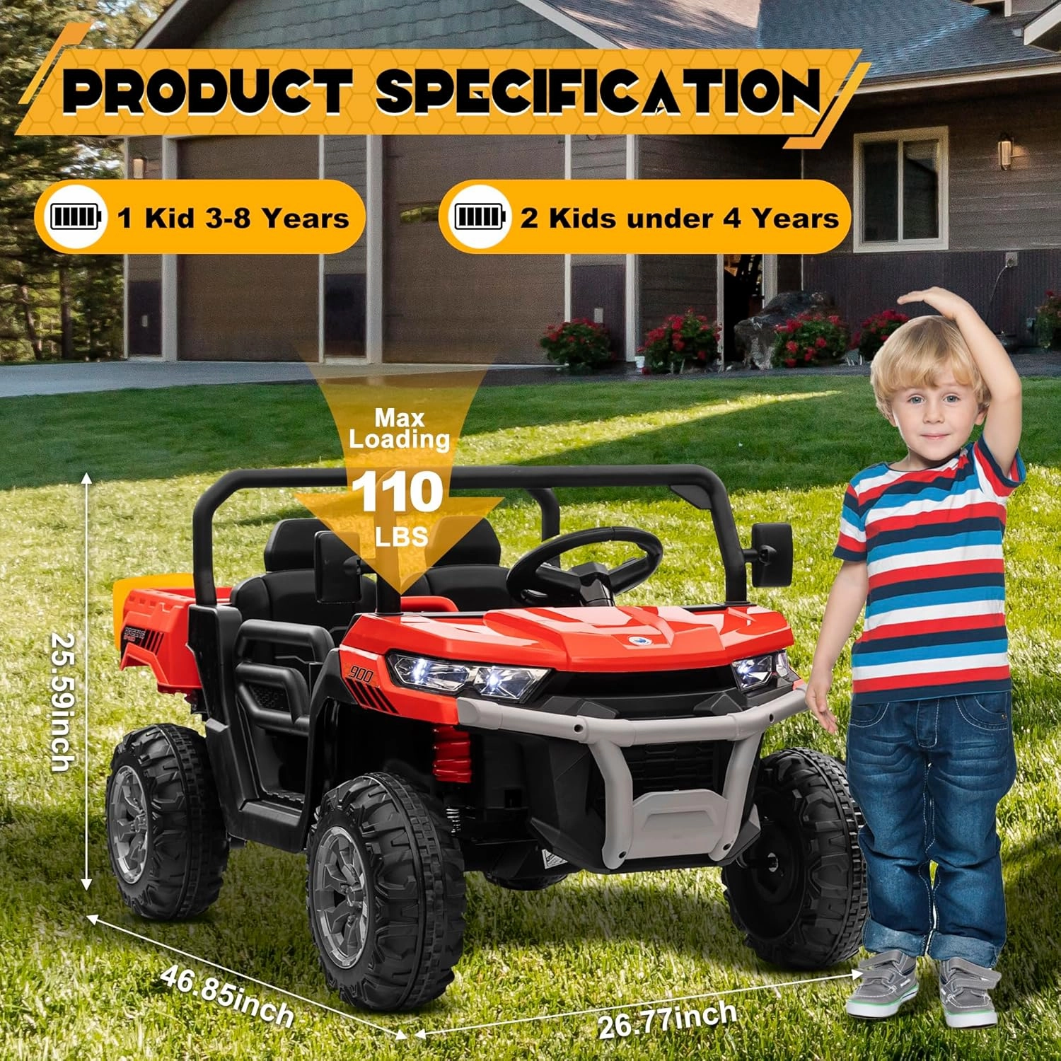 24V 4WD Ride on Car Dump Truck w/4X200W Motor, Gift Flower, 2.4G Remote Control, Bluetooth Music, LED Light, 24 Volt Ride on Toy Cars for Big Kids, Red