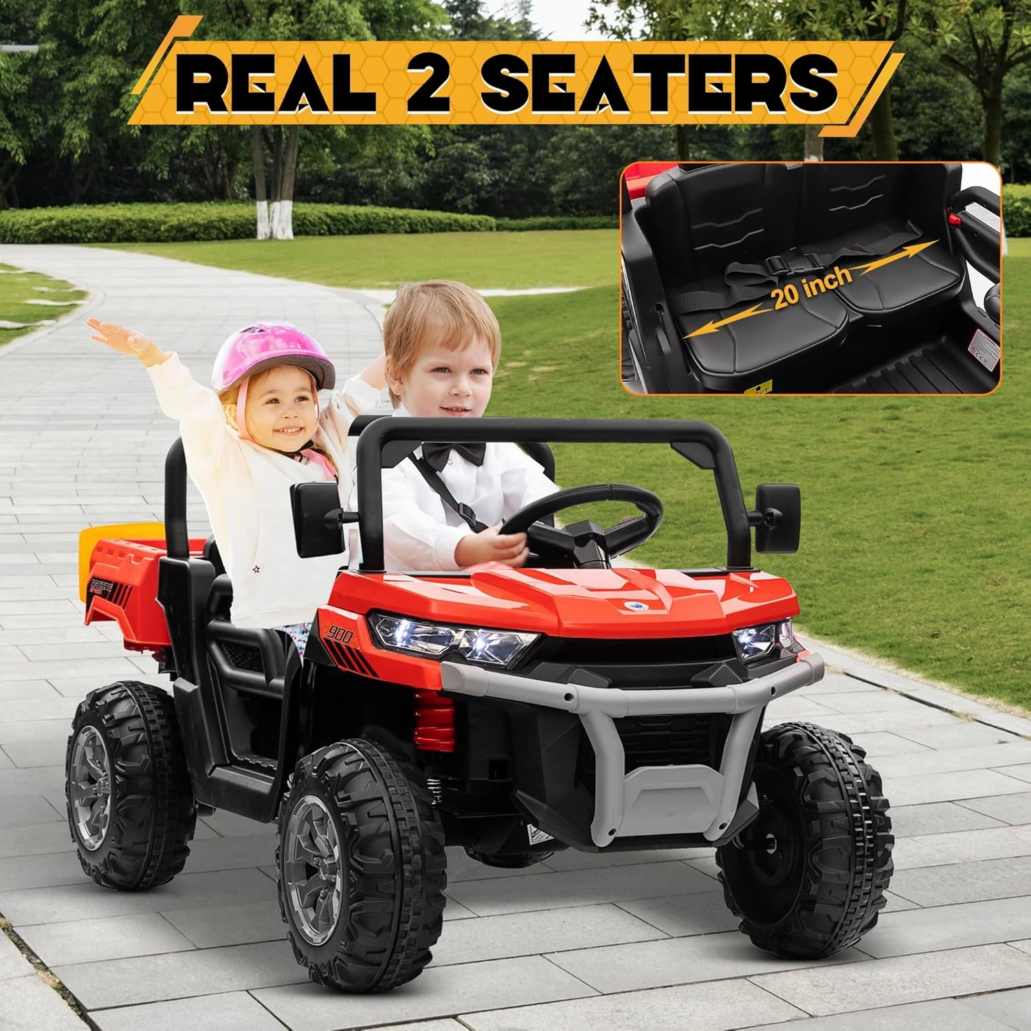 24V 4WD Ride on Car Dump Truck w/4X200W Motor, Gift Flower, 2.4G Remote Control, Bluetooth Music, LED Light, 24 Volt Ride on Toy Cars for Big Kids, Red
