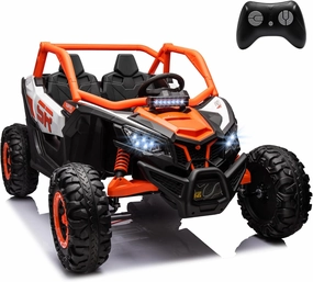 24V 7.5 MPH EVA Soft Wheel Electric Ride On Car with Remote Control, 400W Powerful Motor, 2 Seater Kids UTV Side by Side Truck, Speed Adjustment Off-Road Power Wheels Toy with Music, LED,Orange