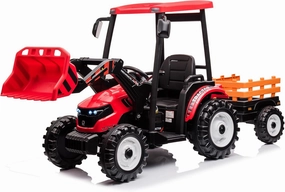 24V Kids Ride on Tractor with Trailer & Front Loader, 3 In1 Tractor 4-Gearbox 24volt Dual Motors Metal Frame, 24V Ride on Toys for Big Kids, Power Wheels Kids Electric Vehicles (Red)