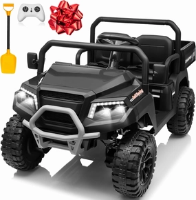 24V Ride on Car 4WD Golf Cart w/800W Motors, 20''2 Seater, Gift Flower, 2.4G Remote Control, 4 Wheeler, Music, LED Light, 24 Volt Ride on Toy for Big Kids, Black