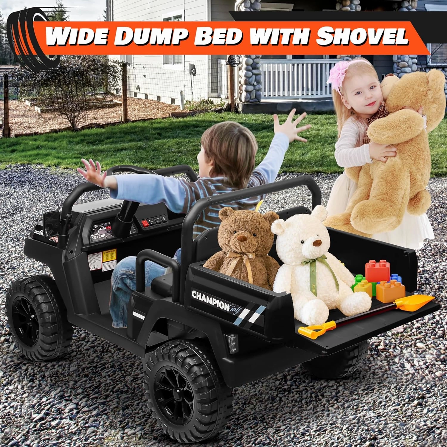 24V Ride on Car 4WD Golf Cart w/800W Motors, 20''2 Seater, Gift Flower, 2.4G Remote Control, 4 Wheeler, Music, LED Light, 24 Volt Ride on Toy for Big Kids, Black