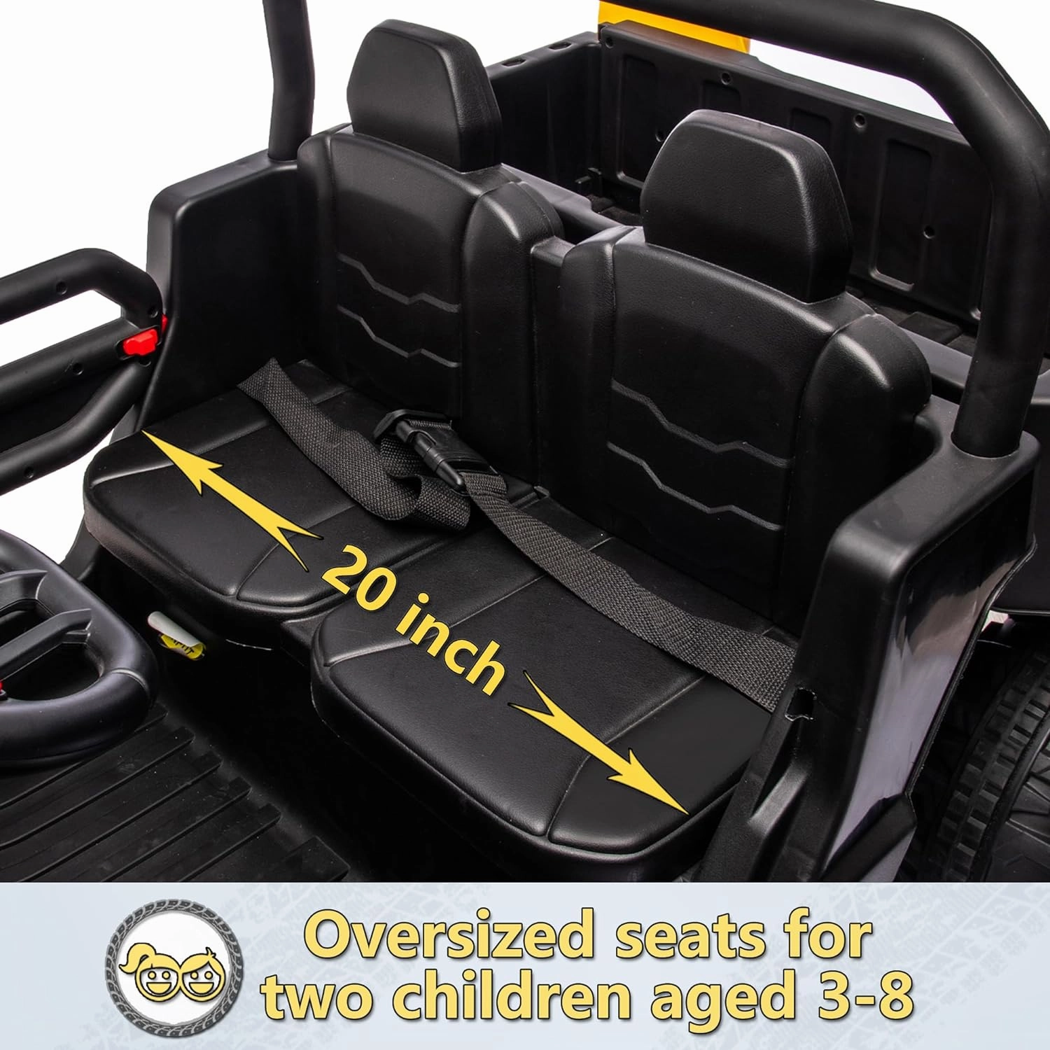 24V Ride on Toys for Big Kids w/Remote Control, 2 Seater Kids UTV w/20 Seat, 2X200W Powerful Motors, 24V Ride on Dump Truck w/Dump Bed, Bluetooth, LED Lights, Power Car Wheels for Boys Girls, Black