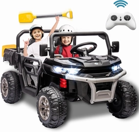 24V Ride on Toys for Big Kids w/Remote Control, 2 Seater Kids UTV w/20 Seat, 2X200W Powerful Motors, 24V Ride on Dump Truck w/Dump Bed, Bluetooth, LED Lights, Power Car Wheels for Boys Girls, Black