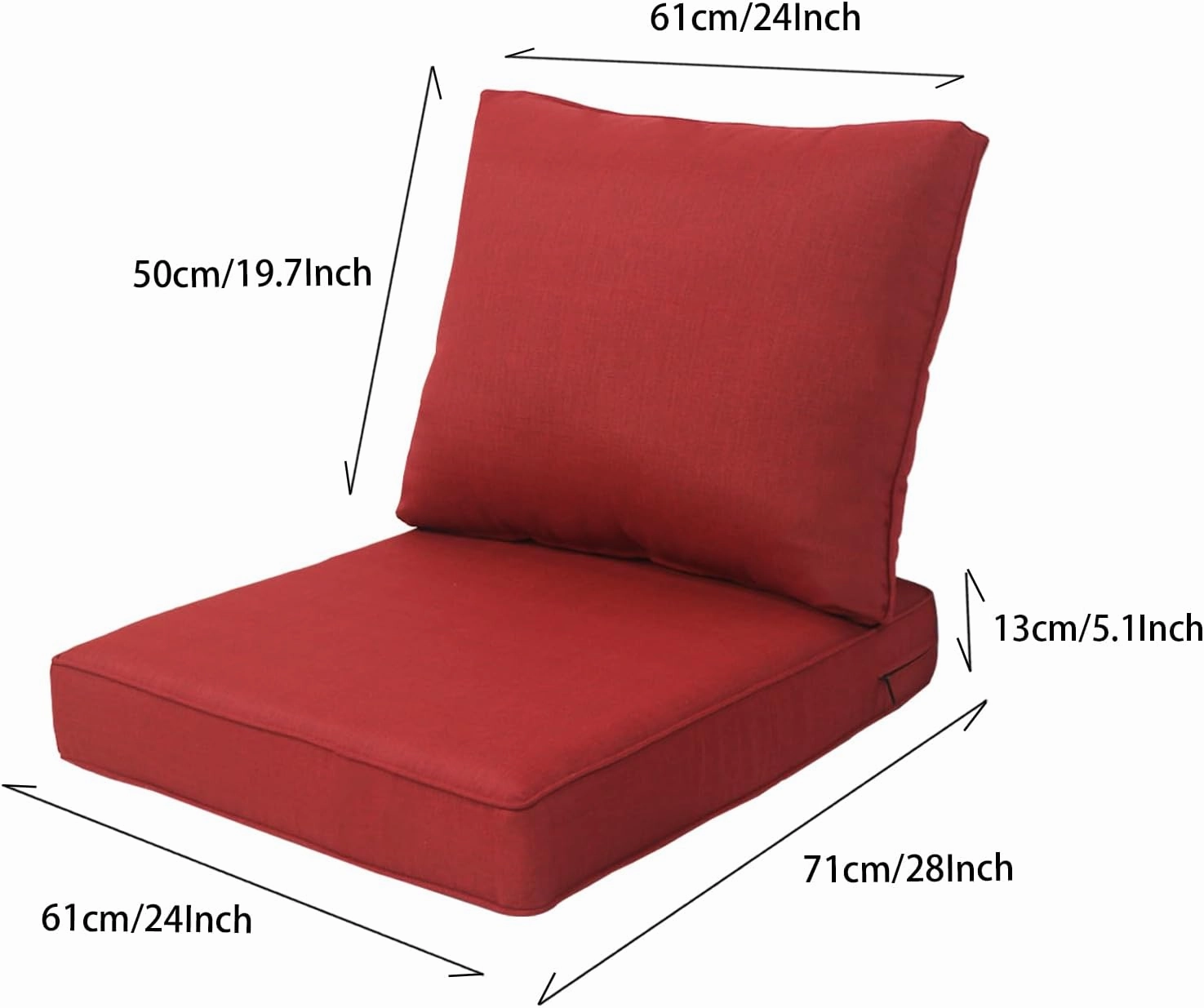 24x28 inch Outdoor/Indoor Deep Seat Cushions Set of 2 Deep Seat Bottom Resilient Foam Filling Water Repellent Stain-Resistant UV Resistant Weather Resistant Patio Furniture Chili
