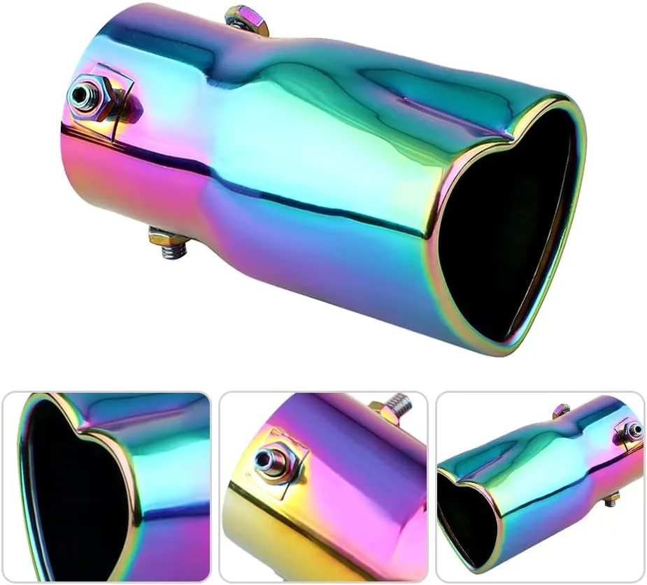 2.5 inch Inlet Exhaust Tips Muffler Tip,Stainless Steel Chrome Heart-Shaped Exhaust Tip,Universal Bolt-On Exhaust Muffler (Neon,Straight)