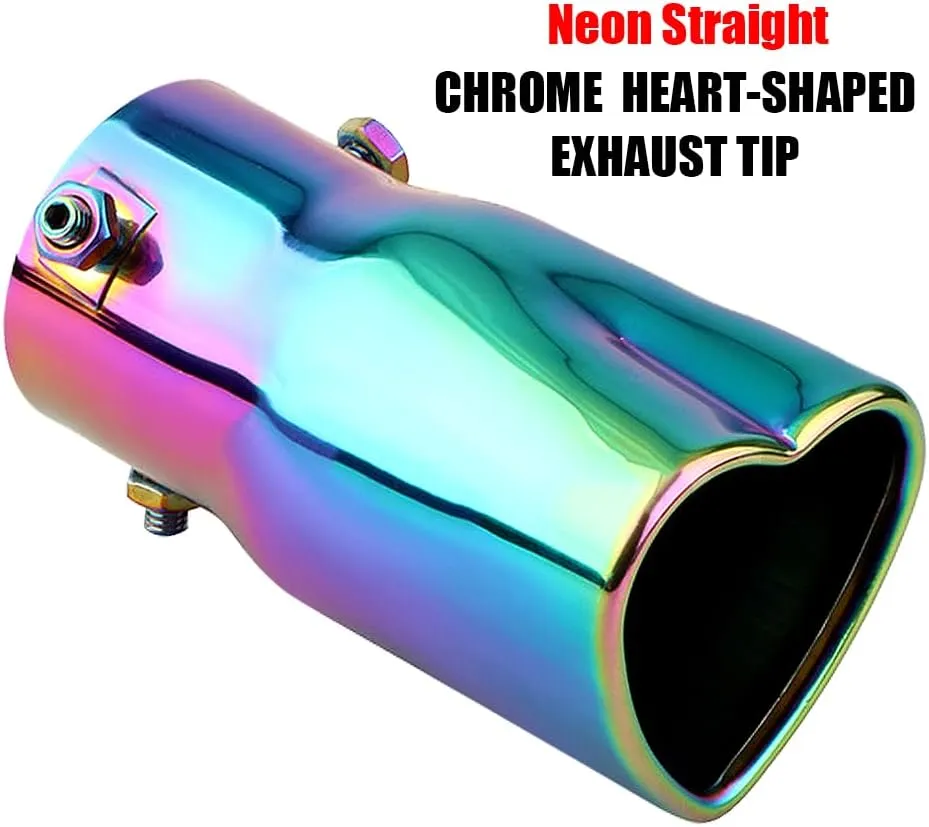 2.5 inch Inlet Exhaust Tips Muffler Tip,Stainless Steel Chrome Heart-Shaped Exhaust Tip,Universal Bolt-On Exhaust Muffler (Neon,Straight)