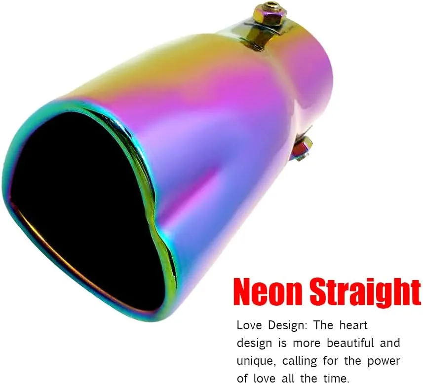 2.5 inch Inlet Exhaust Tips Muffler Tip,Stainless Steel Chrome Heart-Shaped Exhaust Tip,Universal Bolt-On Exhaust Muffler (Neon,Straight)