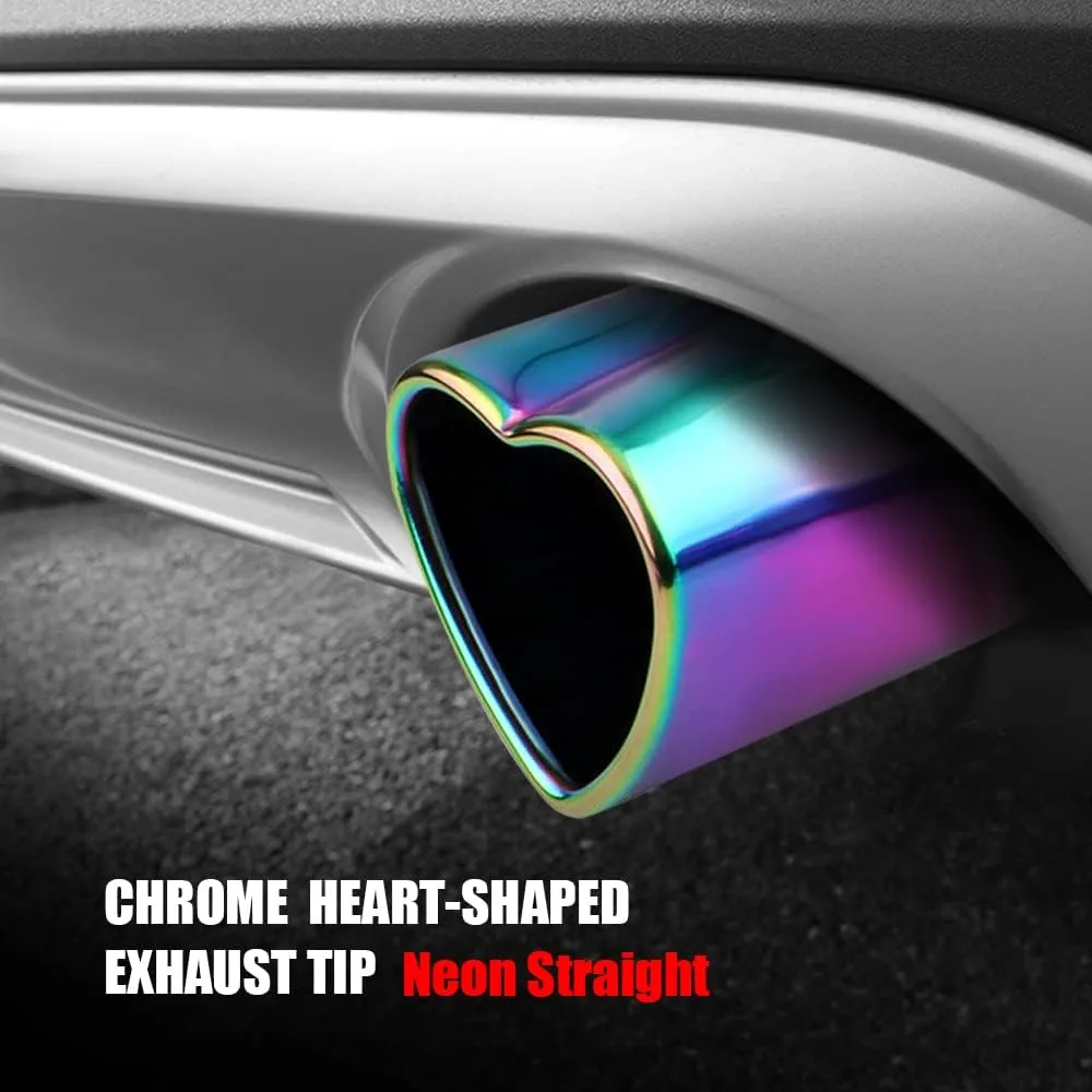 2.5 inch Inlet Exhaust Tips Muffler Tip,Stainless Steel Chrome Heart-Shaped Exhaust Tip,Universal Bolt-On Exhaust Muffler (Neon,Straight)
