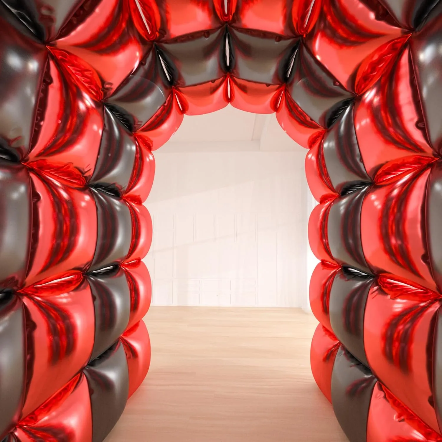 25pcs Black and Red Foil Square Balloon Backdrop Wall with 146pcs Black Red White Balloons Arch, Double Sided Balloon Tunnel with 3 Star Balloons for Racing Car Birthday New Year Party Decor