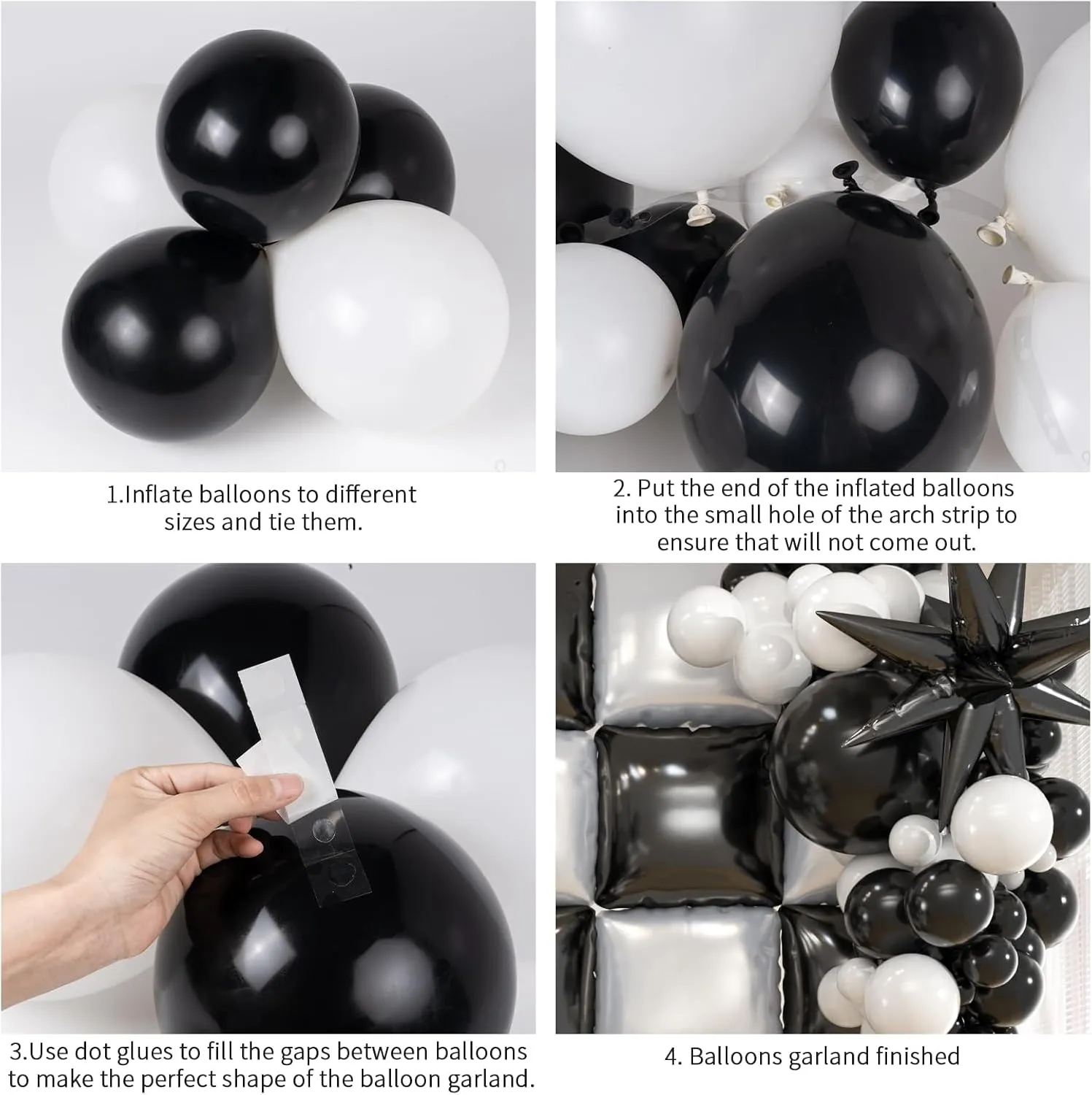 25pcs Black and White Double sided Foil Square Balloon Backdrop Wall with 139pcs White Black Star Balloons Arch Balloon Tunnel for Checkered Racing Car Birthday New Year Party Decoration
