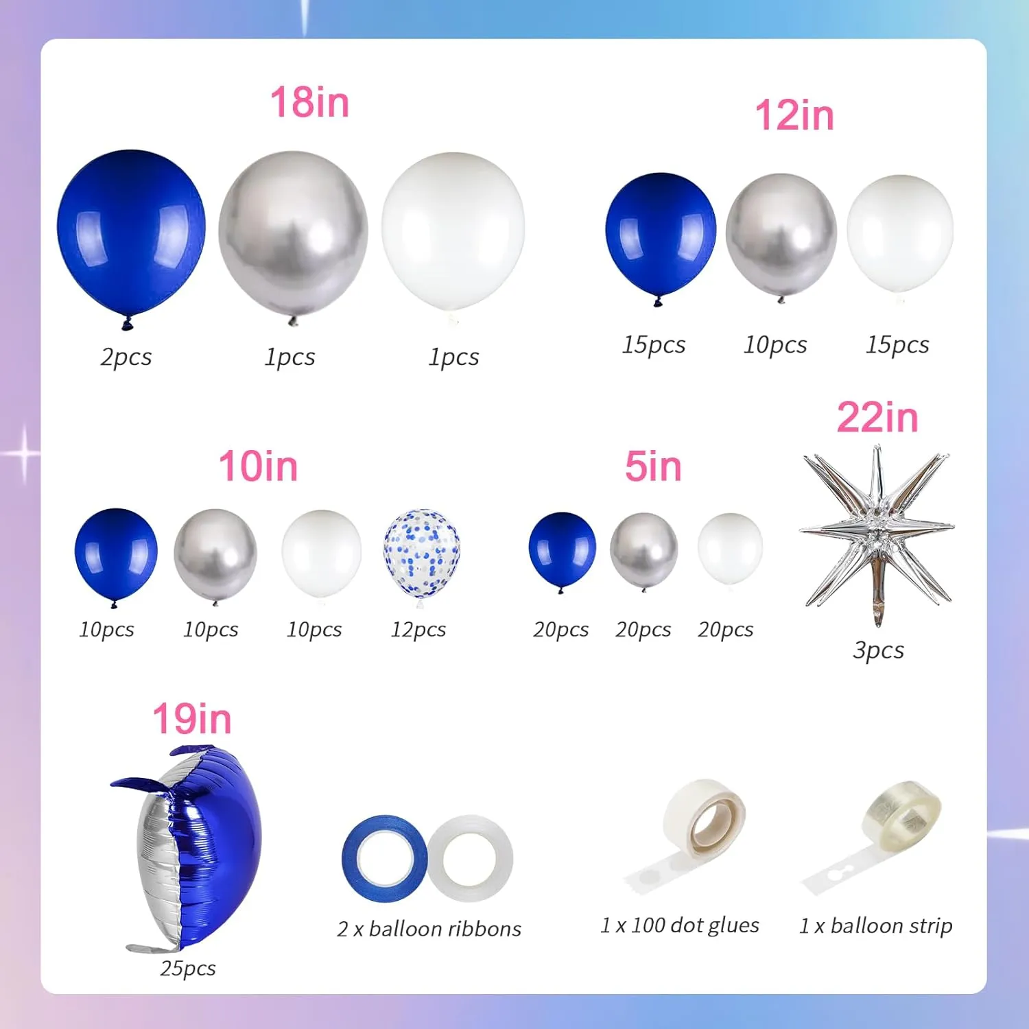 25pcs Blue and Silver Foil Square Balloon Backdrop Wall with 149pcs Royal Blue White Silver Balloons Arch, Double Sided Balloon Tunnel with Star Balloons for Graduation,New Year Party Decor