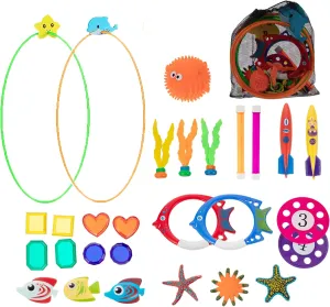 29pcs Pool Toys for Kids Ages 4-8 8-12,Diving Toys with Swim Thru Rings Including Dive Gems Diving Sticks Water Pool Party Games Swimming Toys for Boys Girls Kids Teens Adults