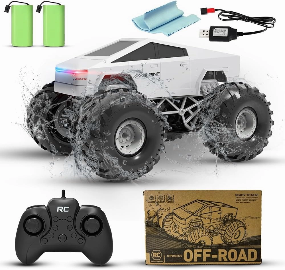 2.4GHz RC Cyber-Truck Toy, 4WD Off Road Remote Control Cyber Trucks with Alloy Shell, Lights & Sounds, All Terrain Toy Car for Kids & Adults (XS-2)