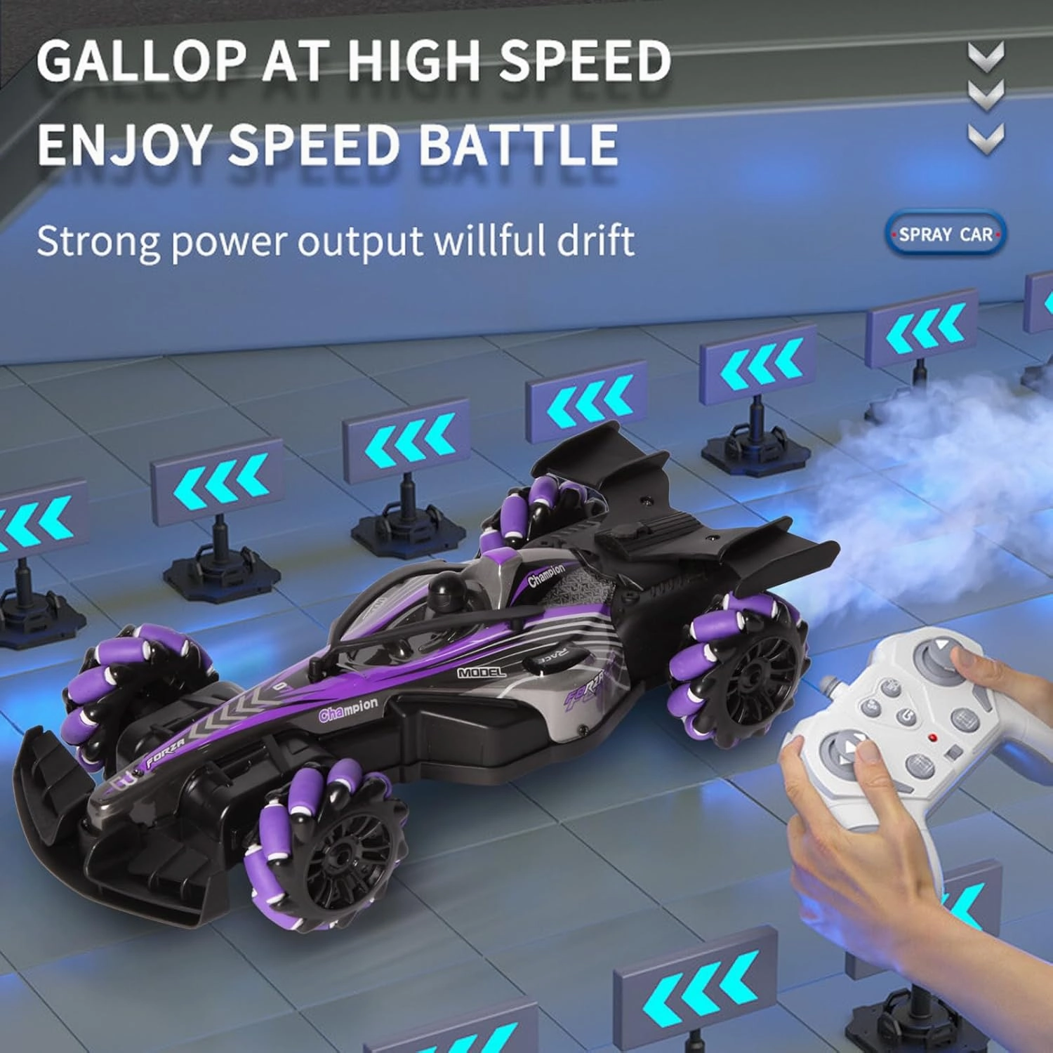 2.4GHz Remote Control Car - 360° Spin High-Speed Drift F1 Formula Racing, with Spray, Music & Light, Toy for Kids 8-12 Year Birthday Coolest Best Toy(Purple)