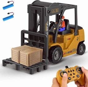 2.4Ghz Remote Control Forklift Toys,RC Forklift Truck with Spray, Cool Lights,Sound,1/24 Scale 11 Channel Rechargeable Construction Toys with Two Rechargeable Batteries, Gift for Kids