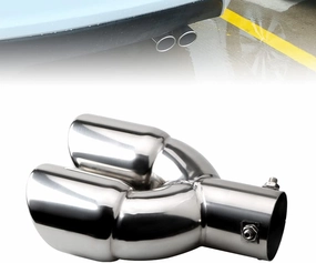 2.5 inch Inlet Dual Exhaust Tip Stainless Steel Polished Muffler Tail Universal Bolt-On Double Outlet Tail Pipe (Silver,Straight)
