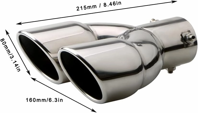 2.5 inch Inlet Dual Exhaust Tip Stainless Steel Polished Muffler Tail Universal Bolt-On Double Outlet Tail Pipe (Silver,Straight)