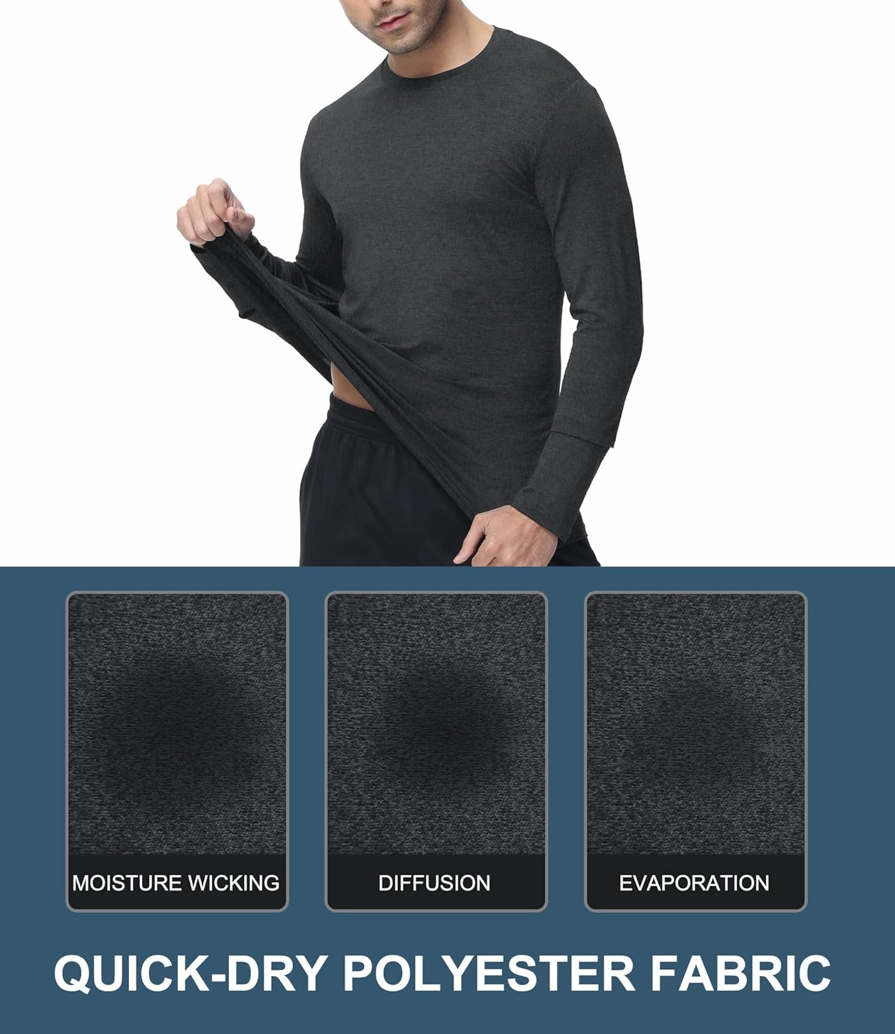 2/6 Pack Men's Long Sleeves Dry Fit Shirts, UPF 50  Rash Guard Swim SPF Fishing UV Sun Protection Shirts