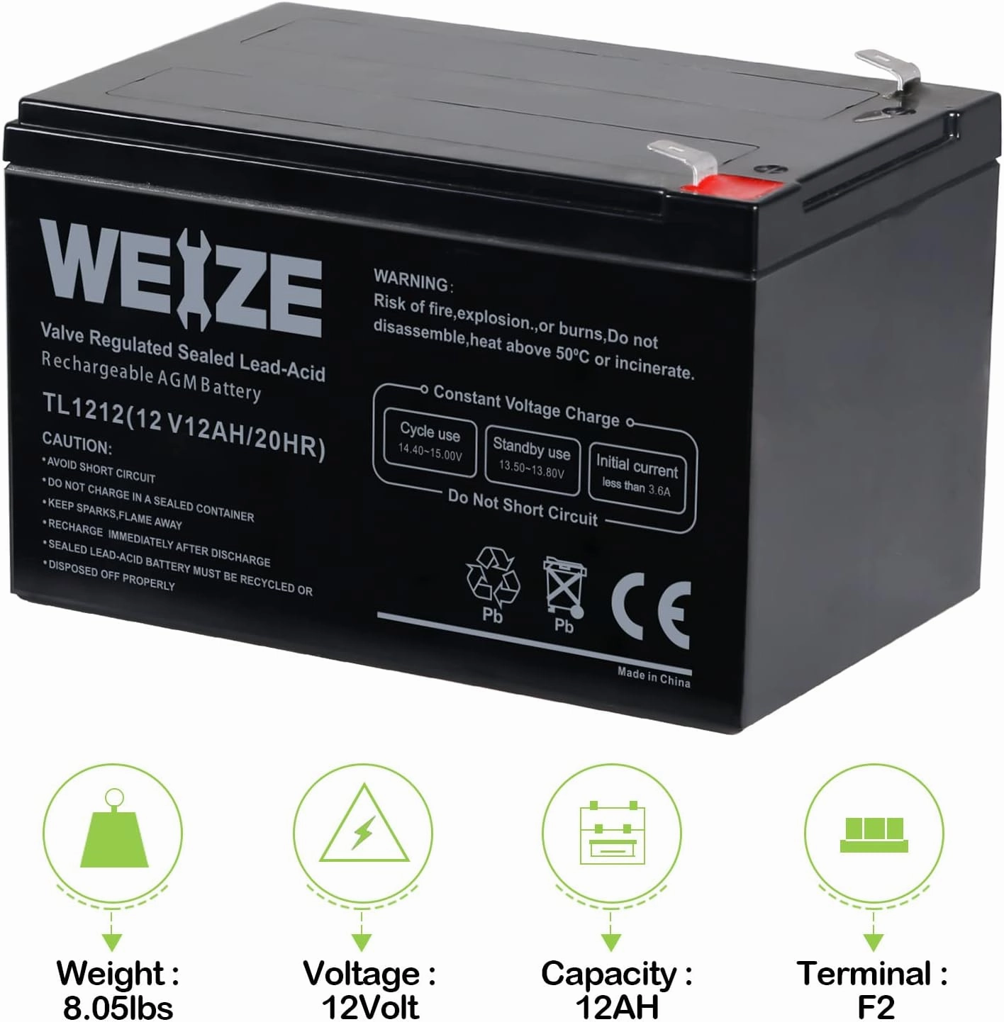 2 Pack 12V 12AH Sealed Lead Acid Battery Rechargeable AGM Battery with F2 Terminal Replacement for UPS Backup Power, Electronic Toys and Scooter, Wheel Chair, Emergency Lighting