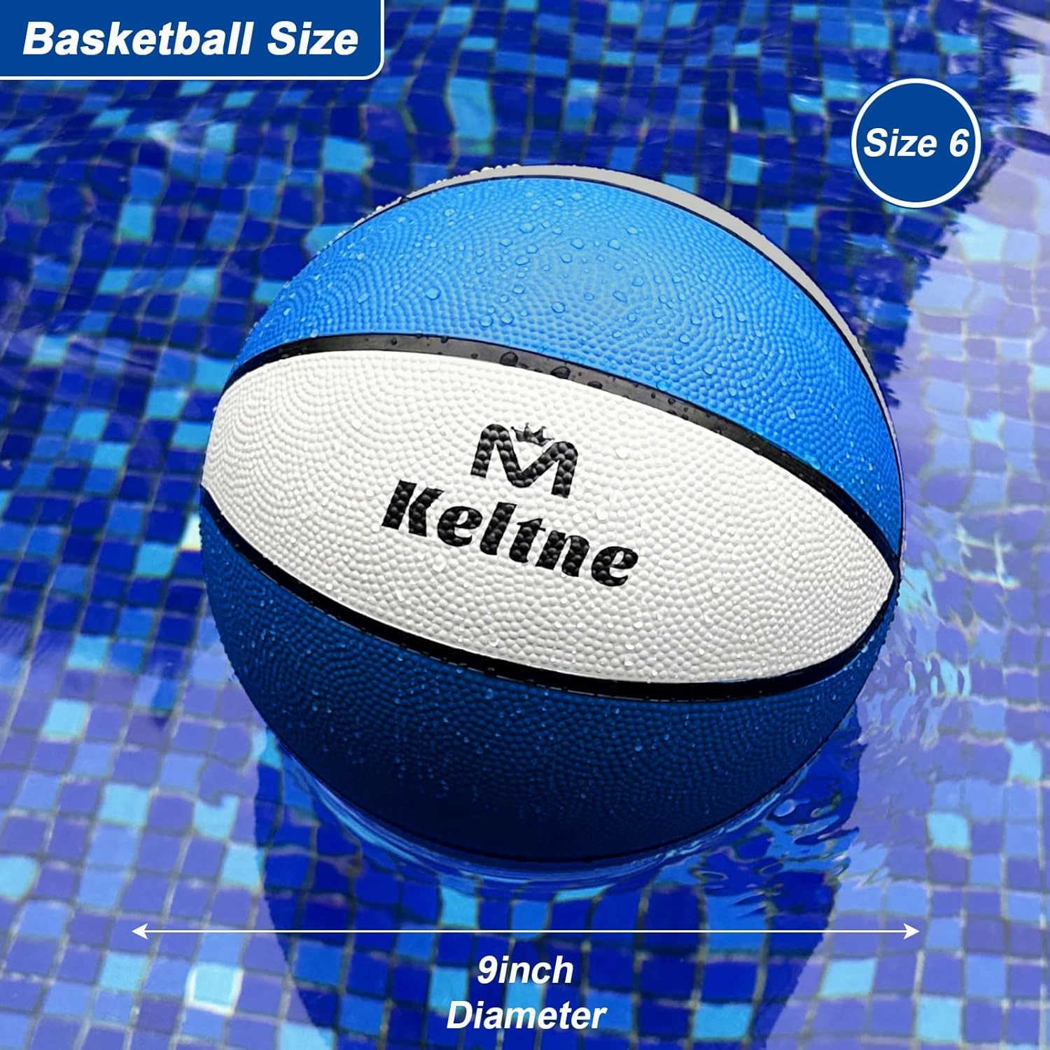 2 Pack Pool Basketballs, 9" Size 6 Rubber Waterproof Basketball for Swimming Pool, Anti-Slip Textured Grip, Water Basketballs with Pump and Net for Kids Adults, Great for Pool Basketball Hoops.