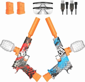 2 Pack Splatter Blasters, Electric Auto Splat Blaster Toy Kits, 50000 , 10 Rs Per Seconds, 600 Hopper, Outdoor Team Game Activities Toy, 2 Rechargeable Batteries, Age 12  Year Up