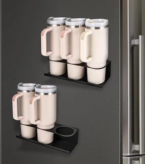 2 Pack Water Bottle Organizer for Stanley 30&40 oz Tumbler Metal Magnetic Stanley Cup Holder with Double Sided Tape Hold Stanley Cup Accessories for Kitchen Fridge Cabinet