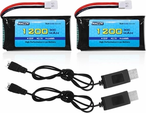 2PCS 3.7V 1200mAh 30C Lipo Battery with USB Charging Cable Molex Plug for SYMA X5SW X5SC X5SC-1 KY601S RC Drone Lithium Battery Accessories (2PCS Battery 2 USB)