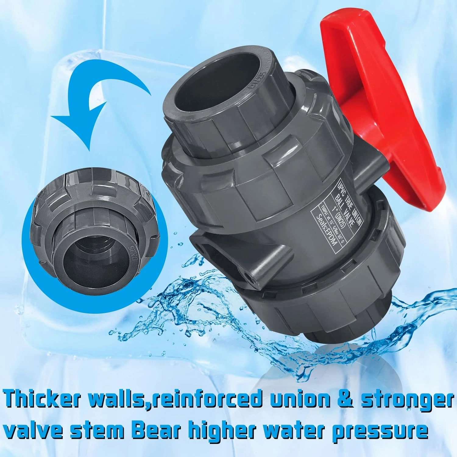 2PCS PVC Union Ball Valve, 1" Inch (DN25) True Union Full Flow Ball Valve, ASTM EPDM O-ring, Slip Socket Ball Valve with Full Port for Water System