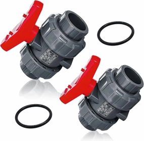 2PCS PVC Union Ball Valve, 1" Inch (DN25) True Union Full Flow Ball Valve, ASTM EPDM O-ring, Slip Socket Ball Valve with Full Port for Water System