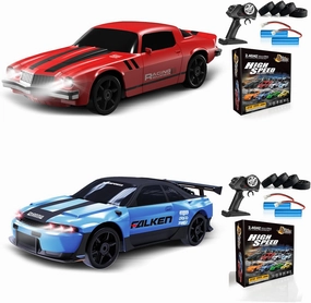 2PCS Remote Control Car RC Drift Car 2.4GHz 1:24 4WD 15KM/H High Speed Racing Sport Car with LED Lights Drifting Tire Racing Sport Toy for Adults Boys Girls Kids Gift 2Pcs Rechargeable Batteries