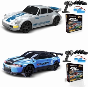 2PCS Remote Control Car RC Drift Car 2.4GHz 1:24 4WD 15KM/H High Speed Racing Sport Car with LED Lights Drifting Tire Racing Sport Toy for Adults Boys Girls Kids Gift 2Pcs Rechargeable Batteries