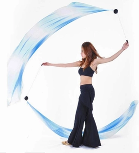 2Pcs Silk Veils Poi Chain Balls Women Belly Dance Poi Streamer Throw Ball Stage Props