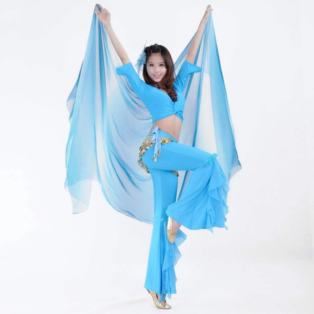 2Pcs Silk Veils Poi Chain Balls Women Belly Dance Poi Streamer Throw Ball Stage Props