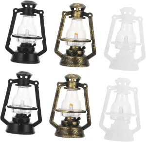 2sets Mini Oil Lamp Dolls House Furniture Battery Fairy Lights Dolls House Wall Clock Retro Miniature Dollhouse Apartment for Dolls House Scene Dollhouse Furniture 6pcs*2