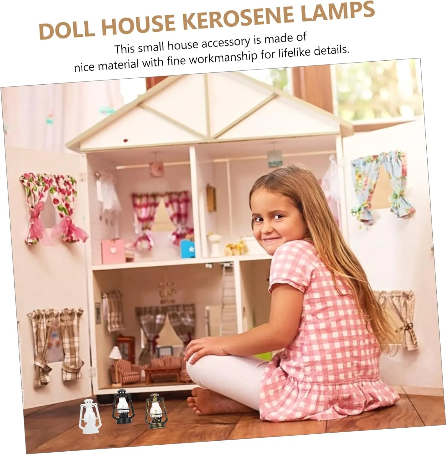 2sets Mini Oil Lamp Dolls House Furniture Battery Fairy Lights Dolls House Wall Clock Retro Miniature Dollhouse Apartment for Dolls House Scene Dollhouse Furniture 6pcs*2