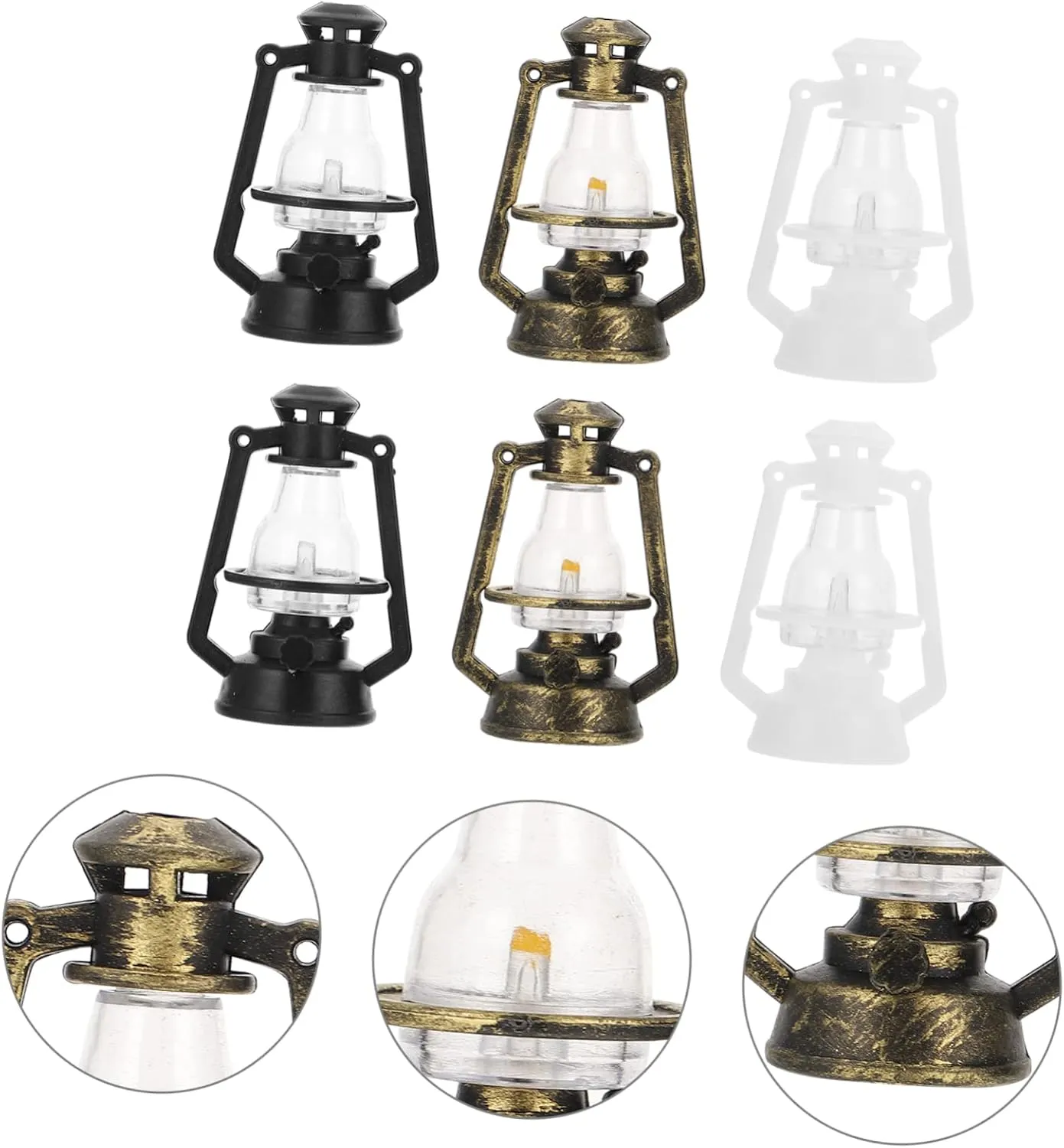 2sets Mini Oil Lamp Dolls House Furniture Battery Fairy Lights Dolls House Wall Clock Retro Miniature Dollhouse Apartment for Dolls House Scene Dollhouse Furniture 6pcs*2