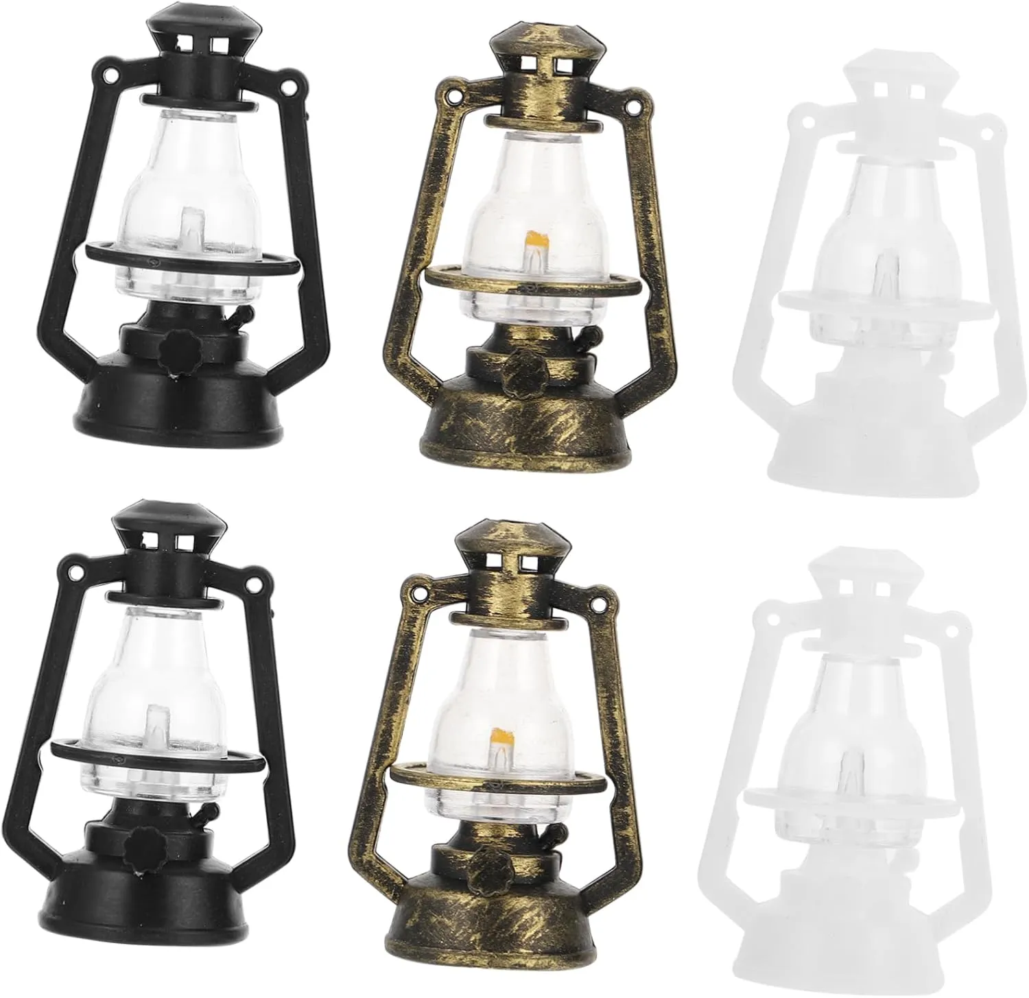 2sets Mini Oil Lamp Dolls House Furniture Battery Fairy Lights Dolls House Wall Clock Retro Miniature Dollhouse Apartment for Dolls House Scene Dollhouse Furniture 6pcs*2