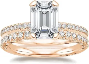 3 CT Emerald Cut Colorless Moissanite Engagement Ring Set, Tacori Wedding/Bridal Sets, 925 Sterling Silver, Anniversary Ring Pave Set, Holiday Gift for Women, 10K/14K/18K/22K Gold