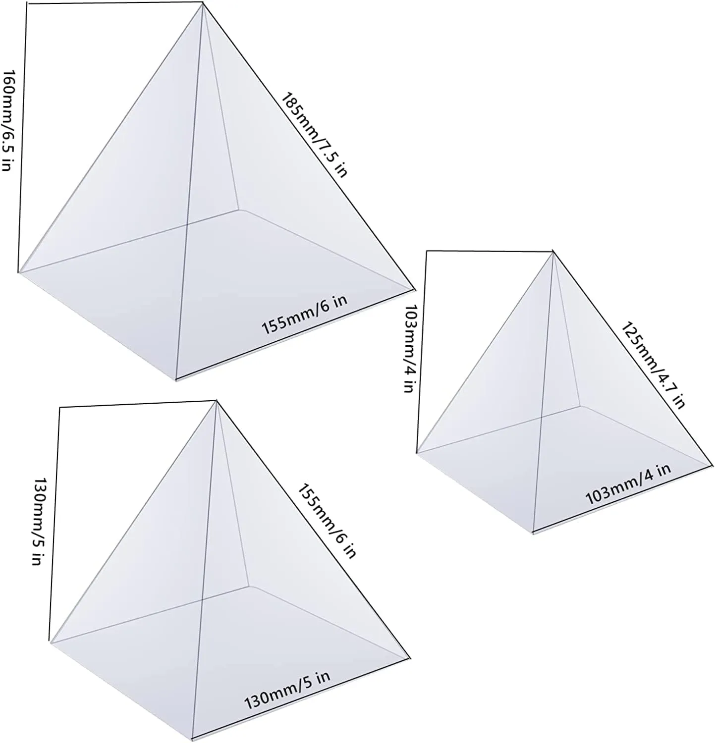 3 PCS Clear Pyramid Molds for Resin, 3Pcs 4.7''6''7.5'' Inner Large Pyramid Silicone Molds for Epoxy Resin   1Pcs Plastic Frame, Pyramid Resin Mold Silicone Pyramid Mold for DIY