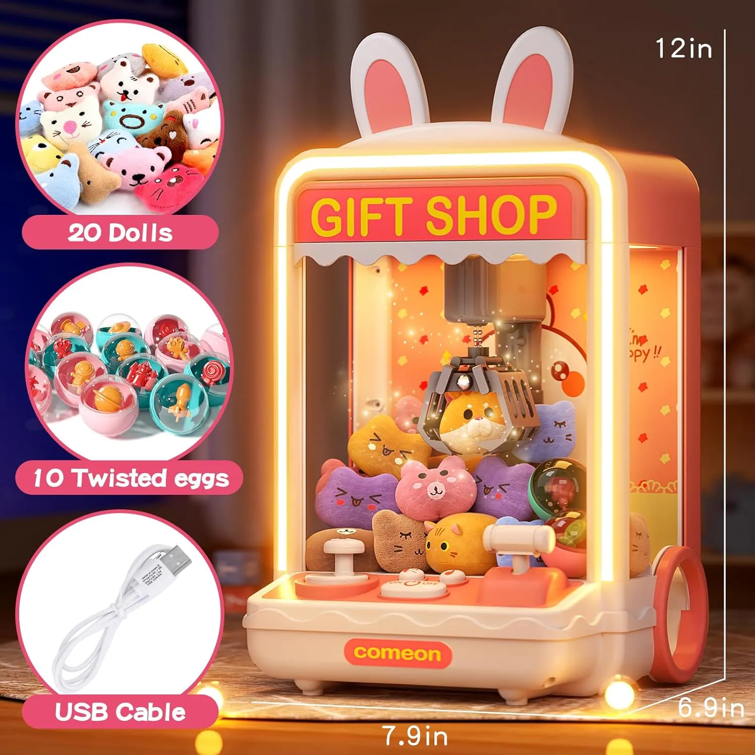 30 PCS Claw Machine for Kids, Mini Vending Machine with Lights Sound, Electronic Prize Dispenser for Kids Girl Ages 3-6, Claw Toys Game Gifts for 3 4 5 6 7 8 Years Old Girls