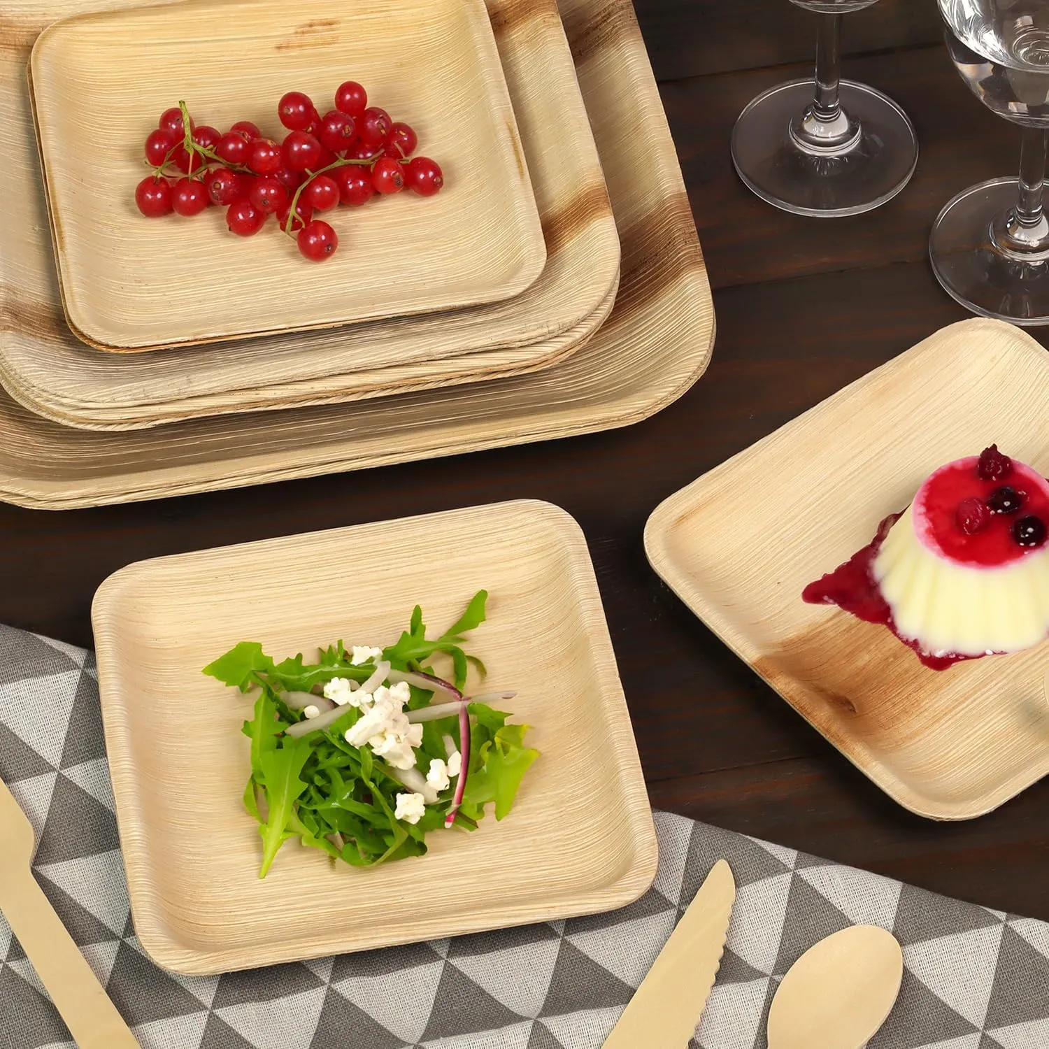 300 Pack Compostable Square Palm Leaf Dinnerware I 100 of 8'' Plates, 100 Knives and 100 Forks| Premium Disposable Plates Set I Heavy Duty Eco-Friendly Like Bamboo Disposable Plates