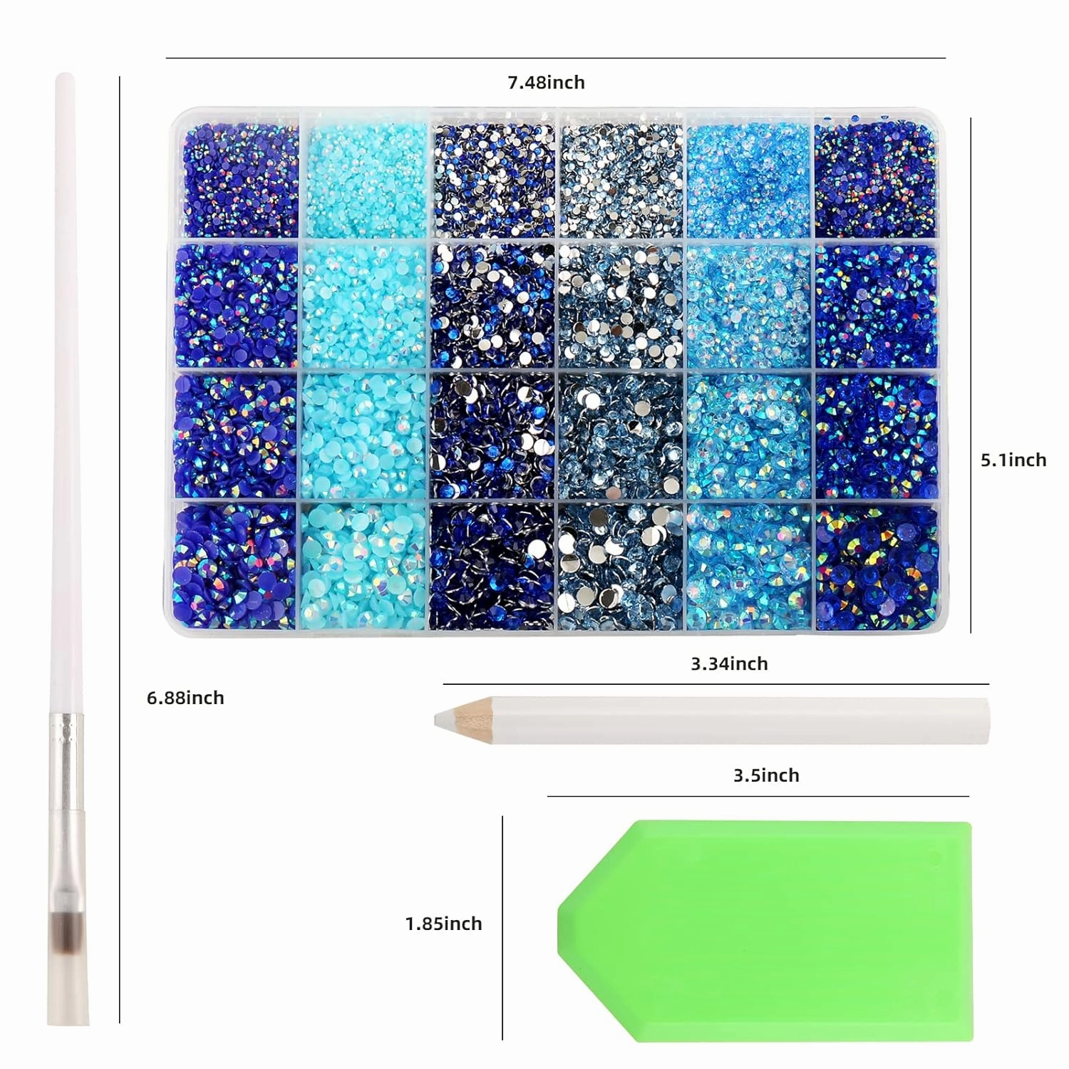 30000PCS Blue AB Resin Flatback Rhinestones Kit, Jelly Resin Non-Hotfix Rhinestones for Crafts DIY Design, Tumblers, Clothes, Makeup, Nail Art 2mm, 3mm, 4mm, 5mm