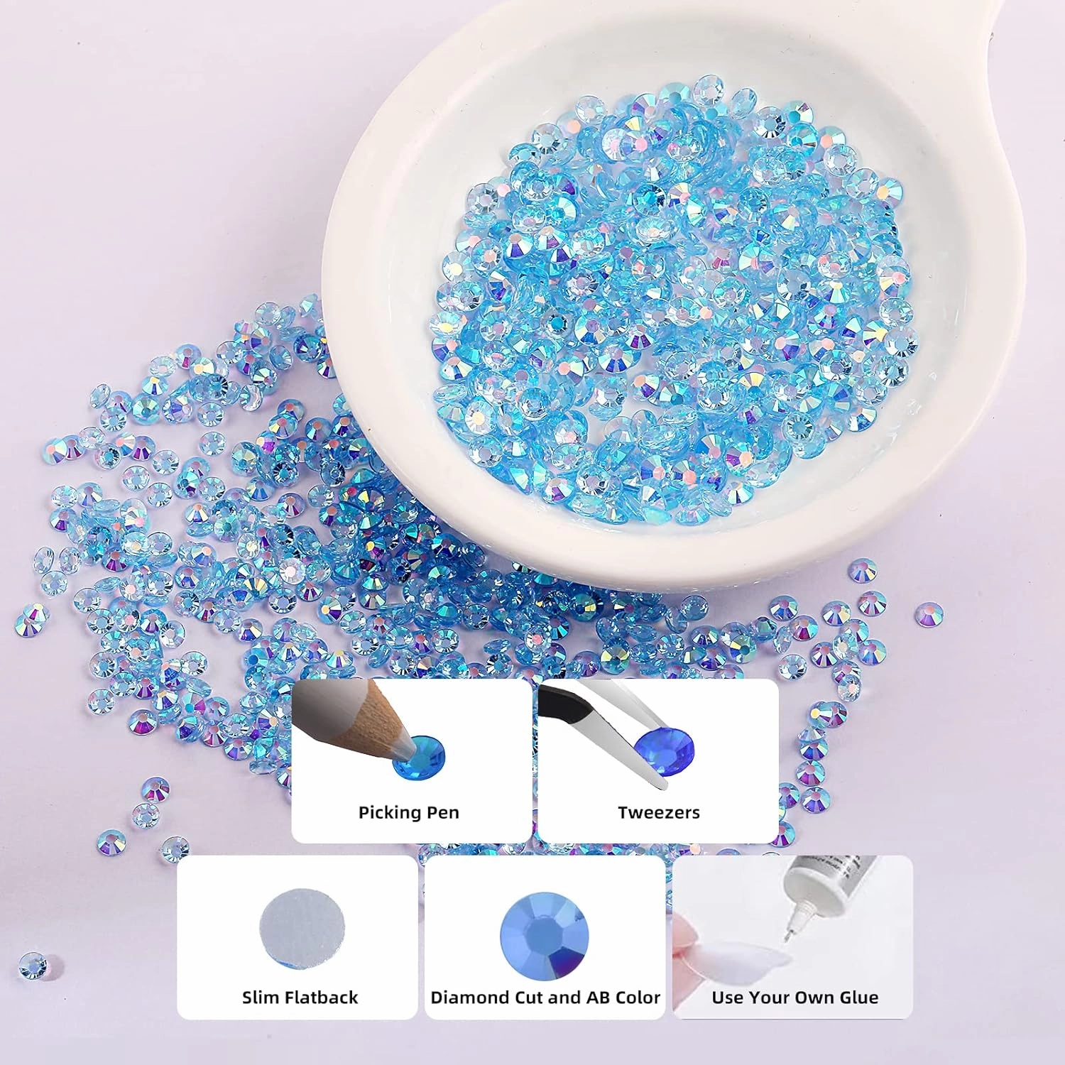 30000PCS Blue AB Resin Flatback Rhinestones Kit, Jelly Resin Non-Hotfix Rhinestones for Crafts DIY Design, Tumblers, Clothes, Makeup, Nail Art 2mm, 3mm, 4mm, 5mm