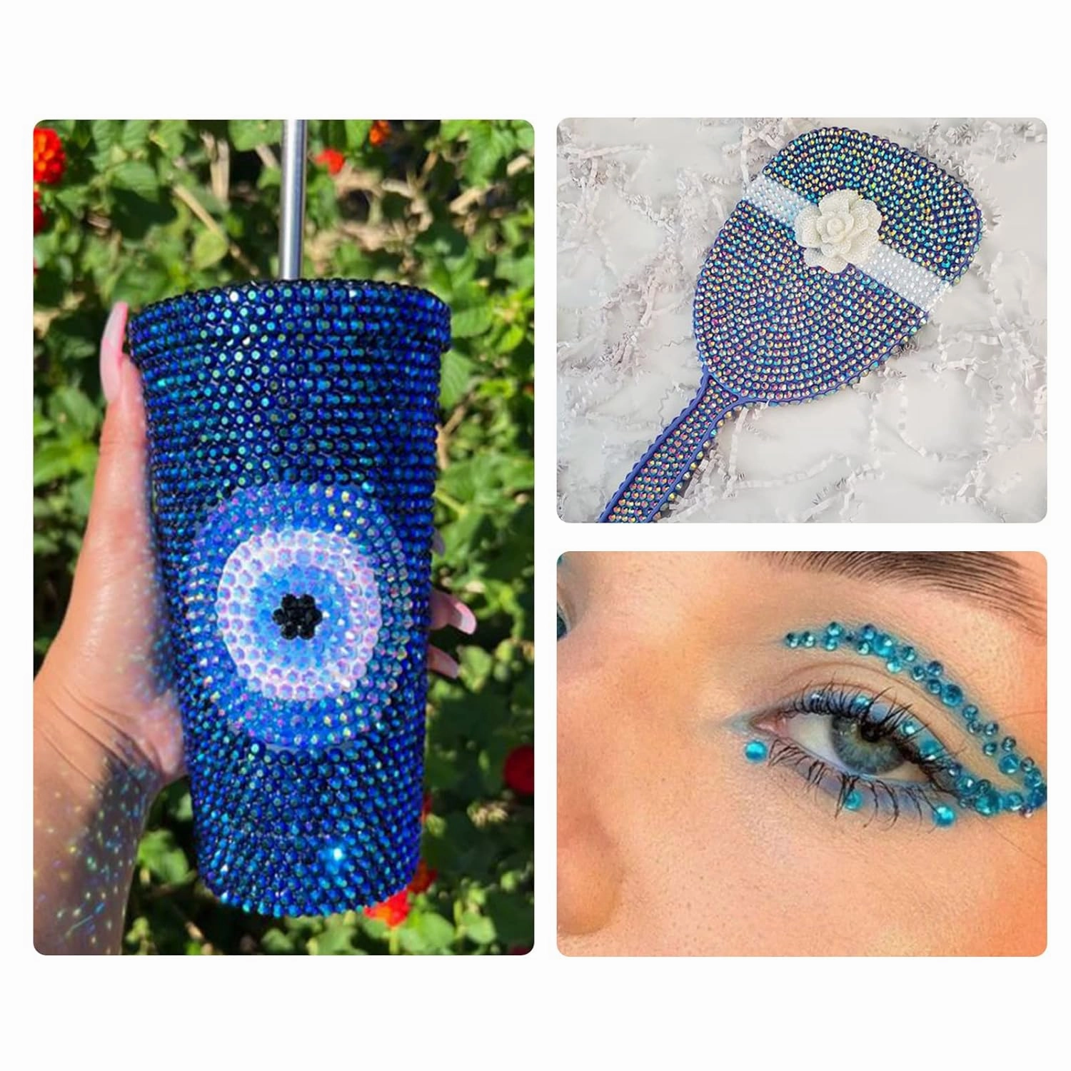 30000PCS Blue AB Resin Flatback Rhinestones Kit, Jelly Resin Non-Hotfix Rhinestones for Crafts DIY Design, Tumblers, Clothes, Makeup, Nail Art 2mm, 3mm, 4mm, 5mm