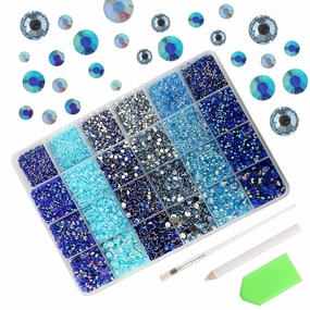 30000PCS Blue AB Resin Flatback Rhinestones Kit, Jelly Resin Non-Hotfix Rhinestones for Crafts DIY Design, Tumblers, Clothes, Makeup, Nail Art 2mm, 3mm, 4mm, 5mm